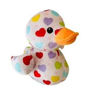 Plush Heart Pattern Duck Toy - White with Multicolor Hearts 7.5” New!